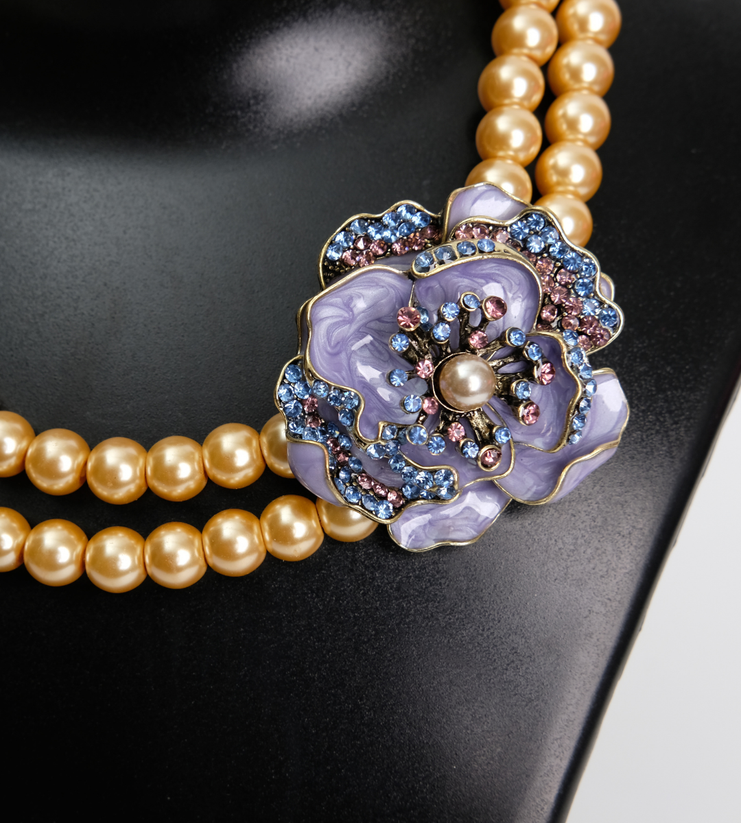 Alternative view of The Iris – A Double-Strand Pearl Floral Collar